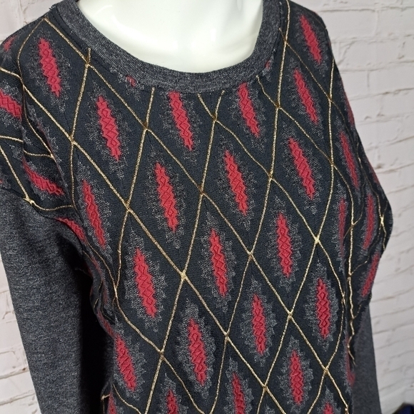 miss Me Vintage | Charcoal Gray & Red Diamond Pullover Sweater - Picture 3 of 11